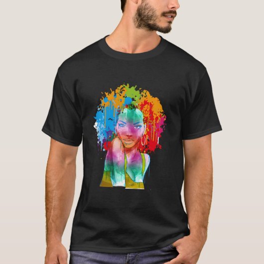 Afro-Amerikaanse dame Afro-schilderij T-shirt (Voorkant)