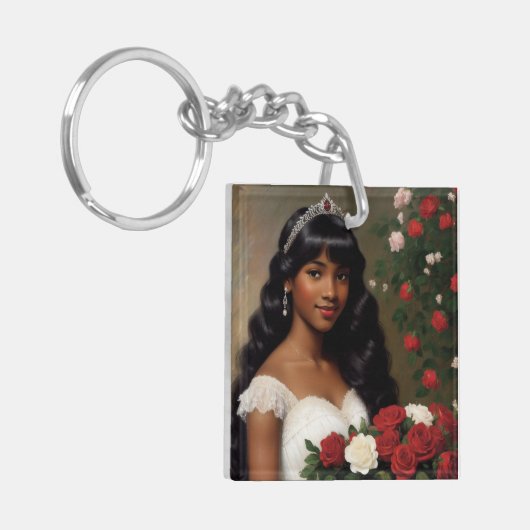 Afro-Amerikaanse Debutante Rozen Kunst Sleutelhanger (Voorkant Links)
