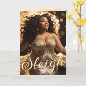 Afro-Amerikaanse Diva: Glamour kerstvakantie Kaart (Gele Bloem)