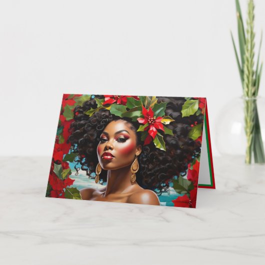 Afro-Amerikaanse diva-illustratie Kerstmis Hulst Kaart (Voorkant)