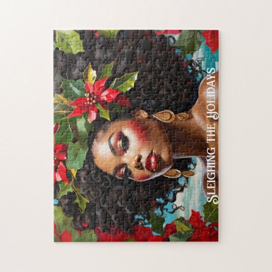 Afro-Amerikaanse Diva Kerst Holly Illustratie Legpuzzel (Verticaal)