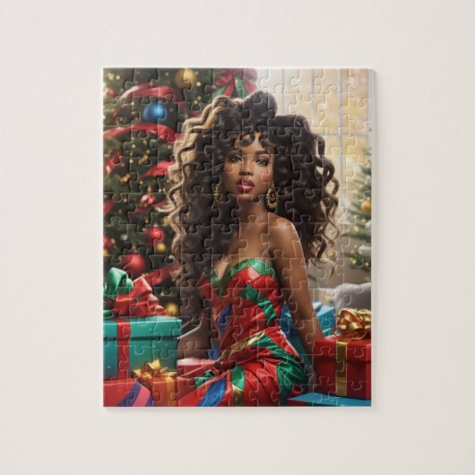 Afro-Amerikaanse diva kleurrijk feestelijk kerstfe Legpuzzel (Verticaal)