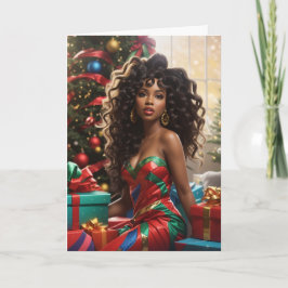 Afro-Amerikaanse Diva Kleurrijke Kerst Kaart