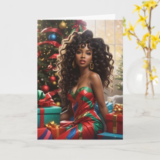 Afro-Amerikaanse Diva Kleurrijke Kerst Kaart (Gele Bloem)