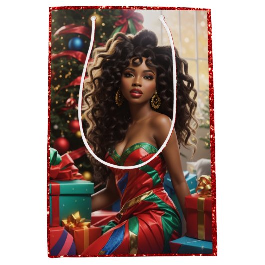 Afro-Amerikaanse Diva Kleurrijke Kerst Kaart Medium Cadeauzakje (Voorkant)