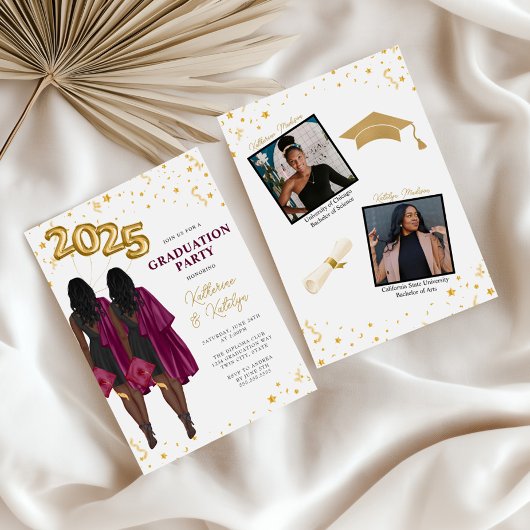 Afro-Amerikaanse Double Graduation Party Kaart