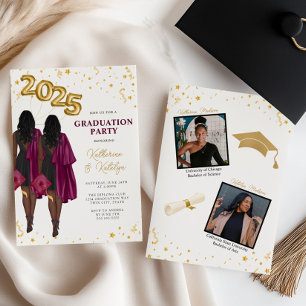 Afro-Amerikaanse Double Graduation Party Kaart