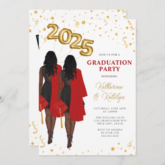 Afro-Amerikaanse Double Graduation Party Kaart (Voorkant / Achterkant)