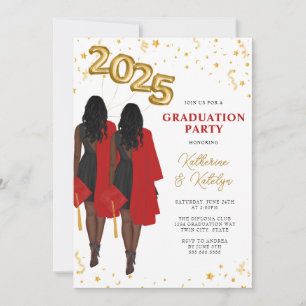 Afro-Amerikaanse Double Graduation Party Kaart