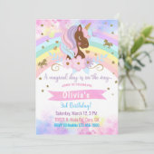 Afro Amerikaanse Eenhoorn meisje verjaardag uitnod Kaart (Staand voorkant)