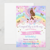 Afro Amerikaanse Eenhoorn meisje verjaardag uitnod Kaart (Voorkant / Achterkant)