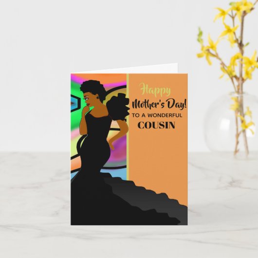 Afro-Amerikaanse Elegant Neef Happy Moederdag Kaart (Gele Bloem)