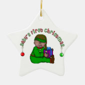 Afro-Amerikaanse Elf Baby 1e Kerstversiering Keramisch Ornament (Voorkant)