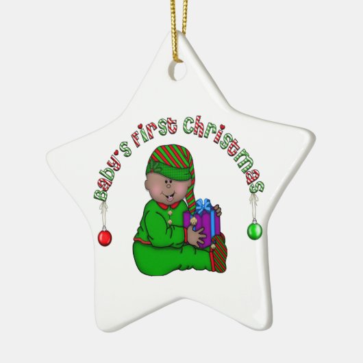Afro-Amerikaanse Elf Baby 1e Kerstversiering Keramisch Ornament (Links)