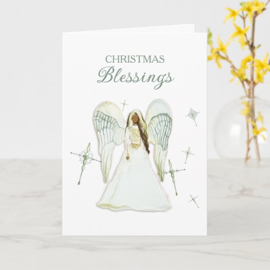 Afro-Amerikaanse engel kerstkaart Kaart (Gele Bloem)