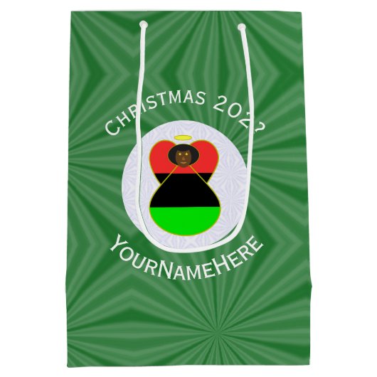Afro-Amerikaanse engel kerstvlag gepersonaliseerd Medium Cadeauzakje (Achterkant)