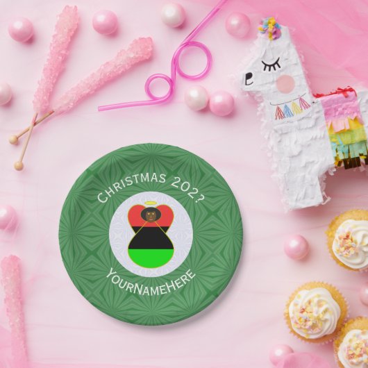 Afro-Amerikaanse engel kerstvlag gepersonaliseerd Papieren Bordje (Feest)