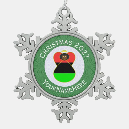 Afro-Amerikaanse engel kerstvlag gepersonaliseerd Tin Sneeuwvlok Ornament (Voorkant)