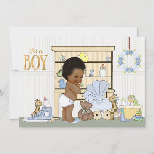 Afro-Amerikaanse etnische Baby Boy Shower Uitnodig Kaart (Voorkant)