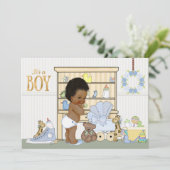 Afro-Amerikaanse etnische Baby Boy Shower Uitnodig Kaart (Staand voorkant)