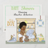 Afro-Amerikaanse etnische Baby Boy Shower Uitnodig Kaart (Voorkant / Achterkant)