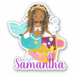 Afro-Amerikaanse etnische Zeemeermin gepersonalise Sticker