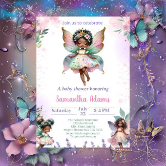 Afro-Amerikaanse Fairy Baby shower Kaart