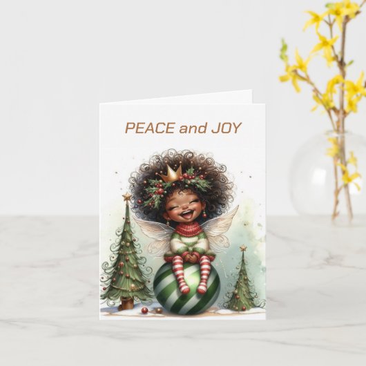 Afro-Amerikaanse Fairy Christmas Kaart (Gele Bloem)