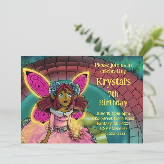 Afro-Amerikaanse Fairy en Lilypad Verjaardagsfeest Kaart (Staand voorkant)