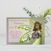 Afro-Amerikaanse Fairy Verjaardagsfeestuitnodiging Kaart (Staand voorkant)