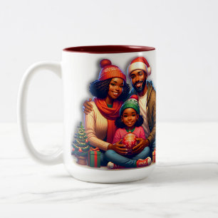 Afro-Amerikaanse familie vrolijk kerstfeest Tweekleurige Koffiemok