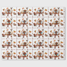 Afro-Amerikaanse Fantasy Woodland Animals Verjaard Cadeaupapier