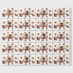 Afro-Amerikaanse Fantasy Woodland Animals Verjaard Cadeaupapier