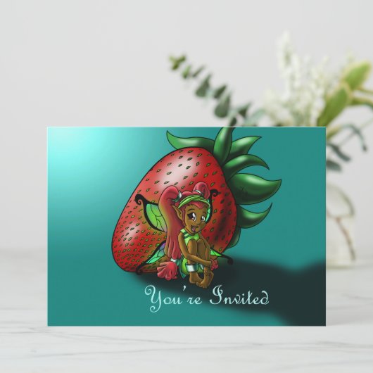 Afro-Amerikaanse fee en aardbei Verjaardag Kaart (Staand voorkant)