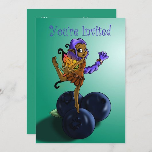 Afro-Amerikaanse Fee en Blauwebes Verjaardag Kaart (Voorkant / Achterkant)