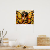 Afro-Amerikaanse fee met Afro- en zonnebloemkunst Poster (Keuken)