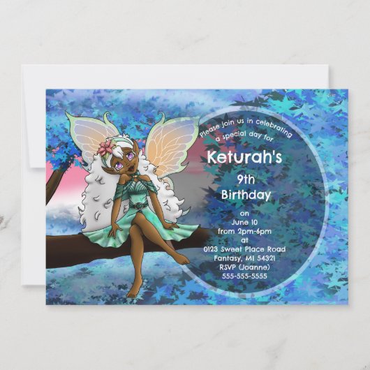 Afro-Amerikaanse fee op boom verjaardagsfeest Kaart (Voorkant)