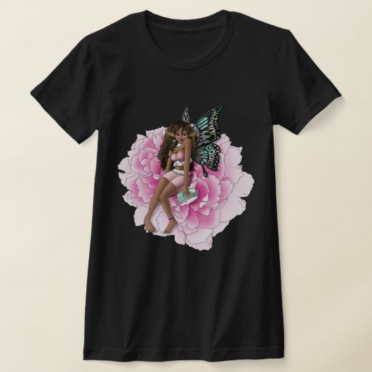 Afro-Amerikaanse fee op roze bloem T-shirt (Laagn)