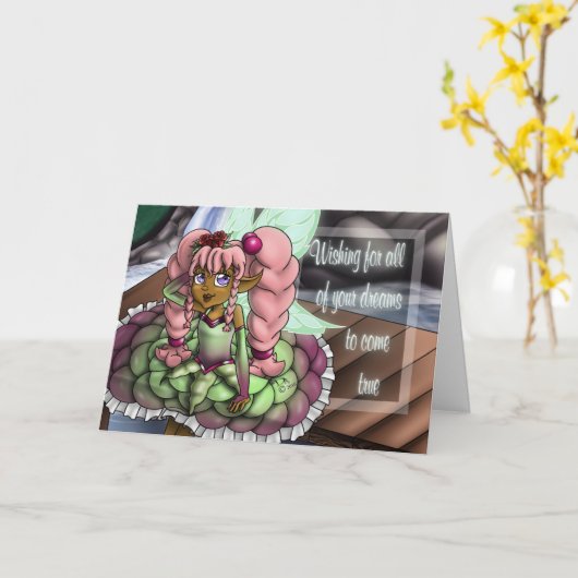 Afro-Amerikaanse fee vlinder vleugels verjaardag Kaart (Gele Bloem)