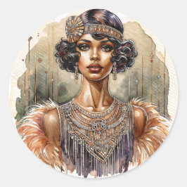 Afro-Amerikaanse Flapper Art Deco Ronde Sticker