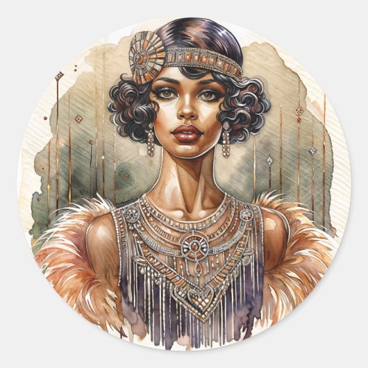 Afro-Amerikaanse Flapper Art Deco Ronde Sticker (Voorkant)