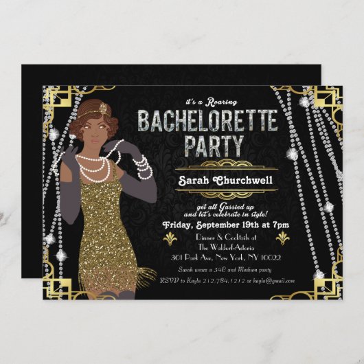 Afro-Amerikaanse Flapper Bachelorette uitnodiging (Voorkant / Achterkant)