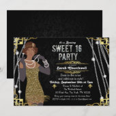 Afro-Amerikaanse Flapper Sweet 16 Uitnodiging (Voorkant / Achterkant)