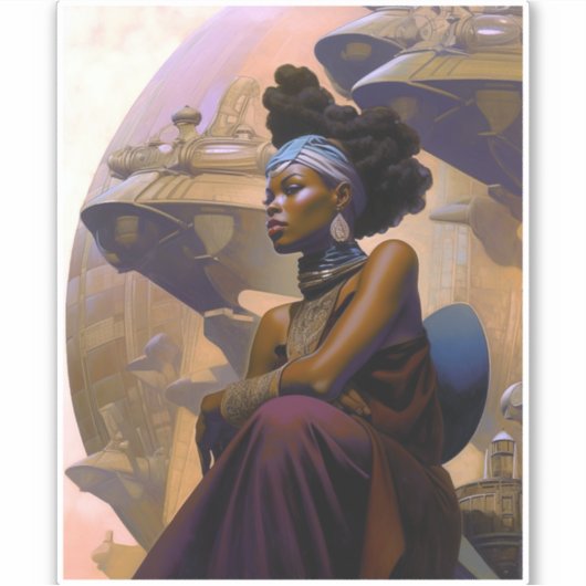 Afro-Amerikaanse futuristische dame Sticker (Voorkant)