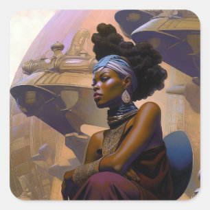 Afro-Amerikaanse futuristische dame Vierkante Sticker