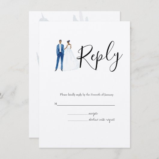 Afro-Amerikaanse geïllustreerde bruiloft van echtp Informatiekaartje (Voorkant / Achterkant)