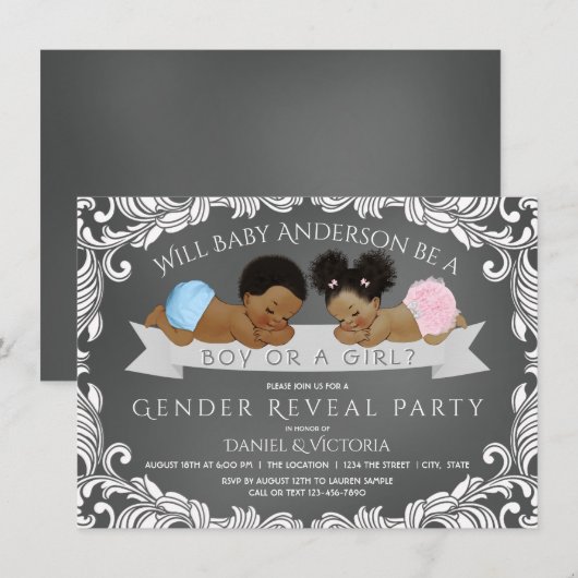 Afro-Amerikaanse Geslacht Onthullen Douche Uitnodi Kaart (Voorkant / Achterkant)