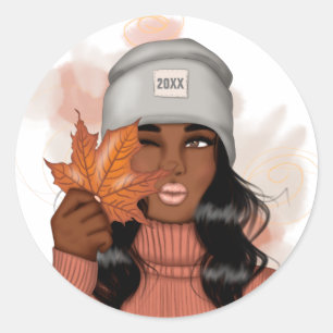 Afro-Amerikaanse Gezellige Herfst Herfst Thanksgiv Ronde Sticker