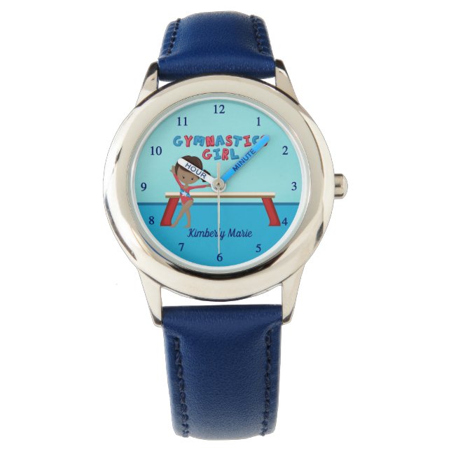 Afro-Amerikaanse Gymnastiek Meisje Gymnast Kinder Horloge (Voorkant)