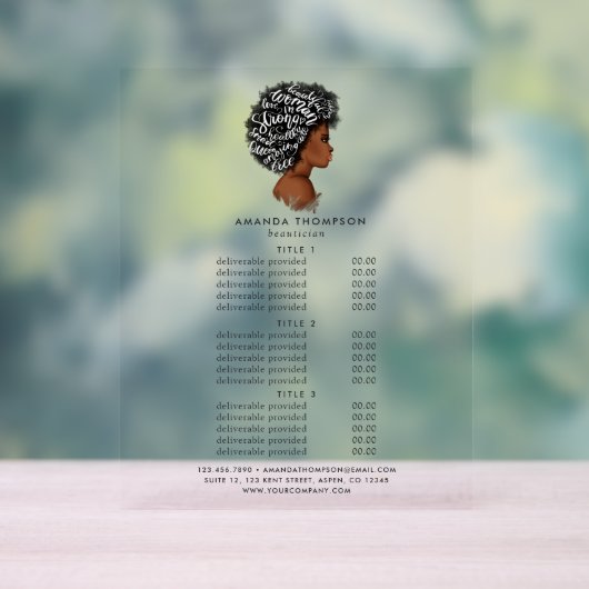 Afro-Amerikaanse Hair Salon Prijzen & Diensten Acryl Bord (Neutraal)